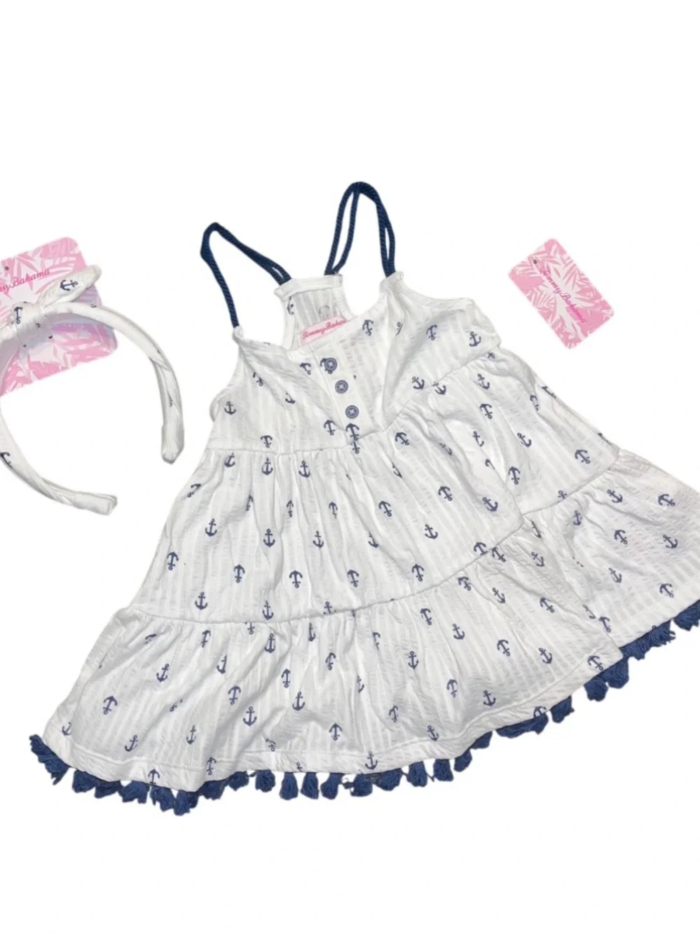 Tommy Bahama White Navy Blue Anchor Sun Dress Spaghetti Straps NWT Girls 3T